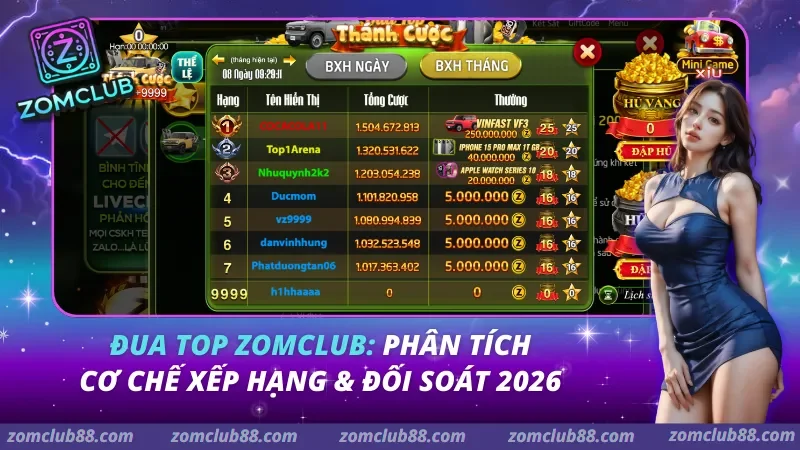 Đua Top Zomclub: Phân tích cơ chế xếp hạng & Đối soát 2026 1 đua top Zomclub